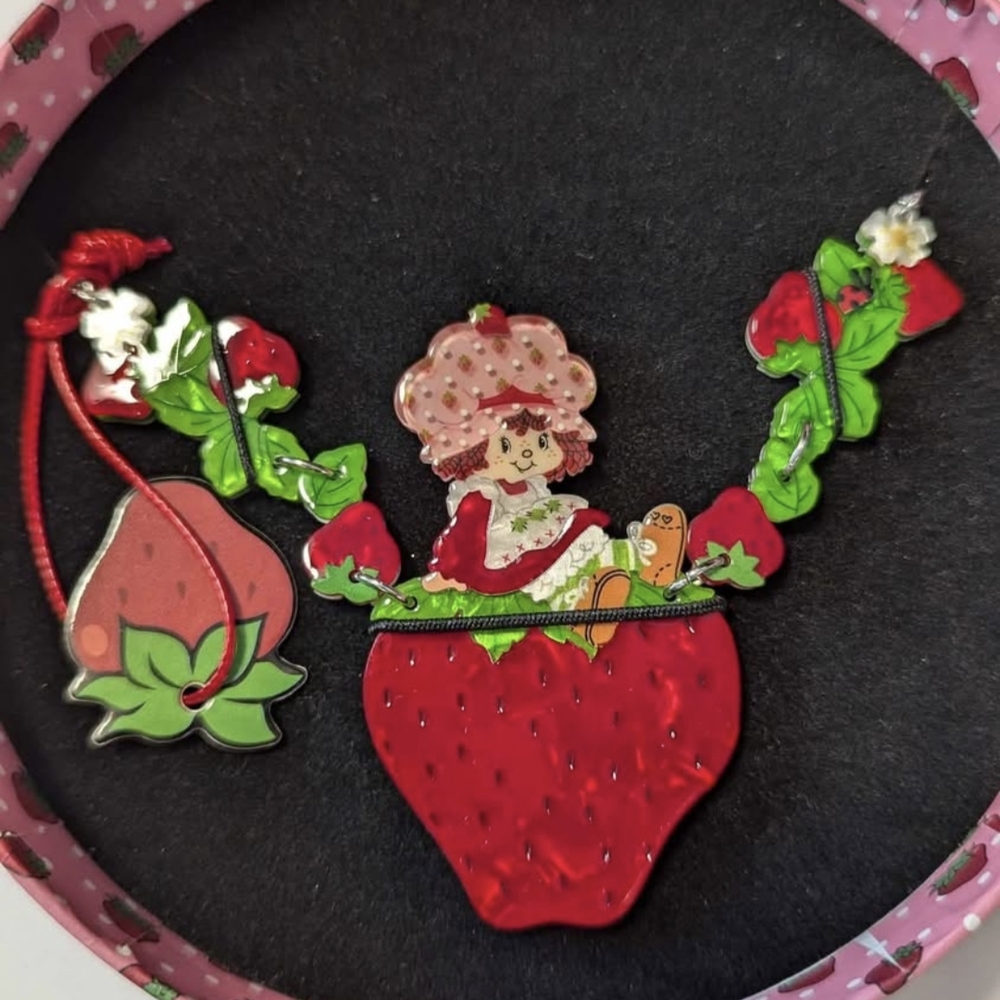 Strawberry Shortcake Cute Pink, Red & Green Berry Statement Necklace